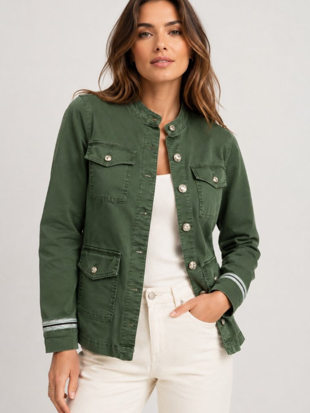 L'Agence Elaina Stretch Cotton Utility Jacket - Military Green - XS